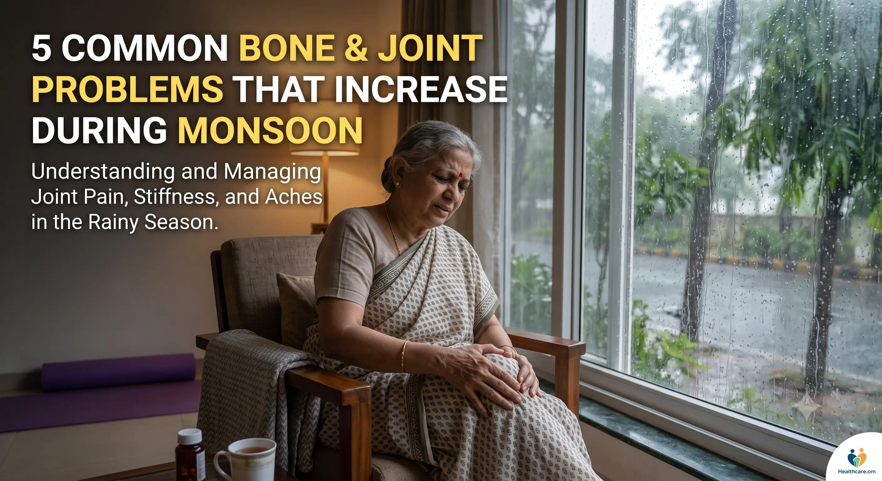 Person experiencing knee and joint pain during the monsoon season